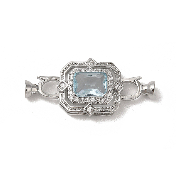 

PandaHall Brass Flod Over Micro Pave Clear Cubic Zirconia Clasps, with Glass, Rectangle, Real Platinum Plated, Rectangle: 16x14x7mm; Clasp...