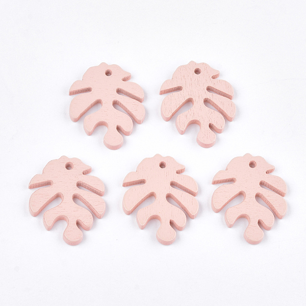 

PandaHall Painted Poplar Wood Pendants, Tropical Leaf Charms, Monstera Leaf, Pink, 30x24x2.5~3mm, Hole: 1.5~2mm Wood Leaf Pink