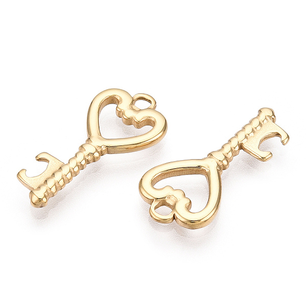 

PandaHall Valentine's Day 304 Stainless Steel Pendants, Manual Polishing, Heart Key Charm, Real 14K Gold Plated, 22x10x2mm, Hole: 1.8mm 304...