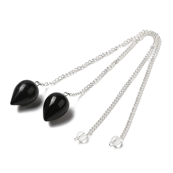 

PandaHall Natural Obsidian Dowsing Pendulums, with Silver Tone Iron Chains, Teardrop Pendant, 235mm, Hole: 1.6mm Obsidian Teardrop