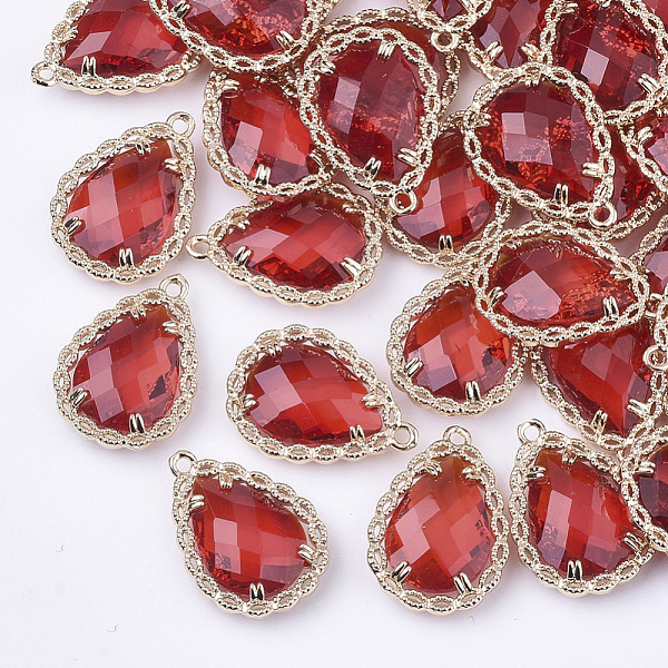 

PandaHall Transparent Glass Pendants, with Brass Findings, Faceted, Teardrop, Light Gold, Red, 19x14x4.5mm, Hole: 1.2mm Brass+Glass Teardrop...