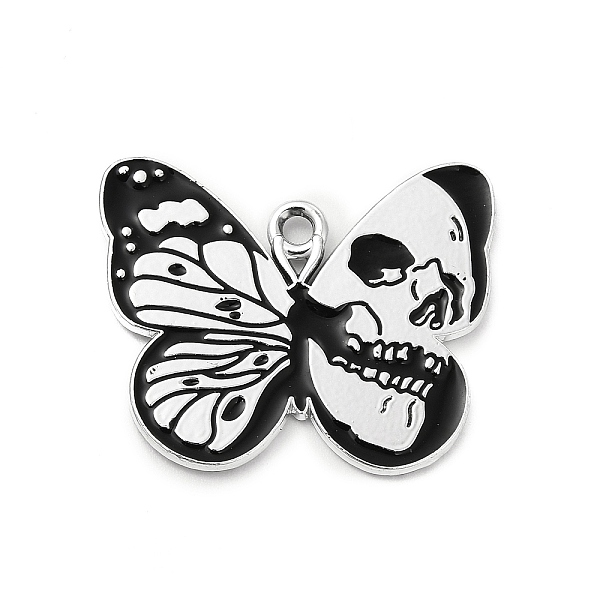 

PandaHall Halloween Alloy Enamel Pendants, Butterfly with Skull Charm, Platinum, Black, 23x28x1mm, Hole: 2mm Alloy+Enamel Butterfly Black