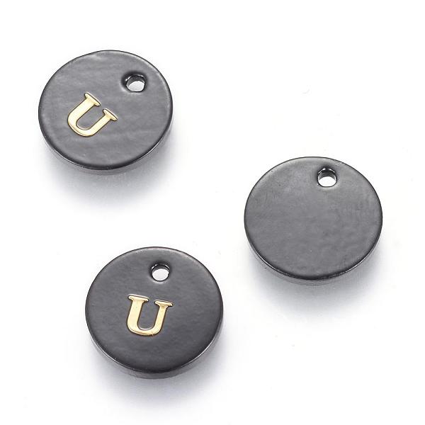 

PandaHall Freshwater Shell Charms, with Gold Blocking Letter, Dyed, Flat Round, Black, Letter.U, 11x1.5mm, Hole: 1.5mm Freshwater Shell...
