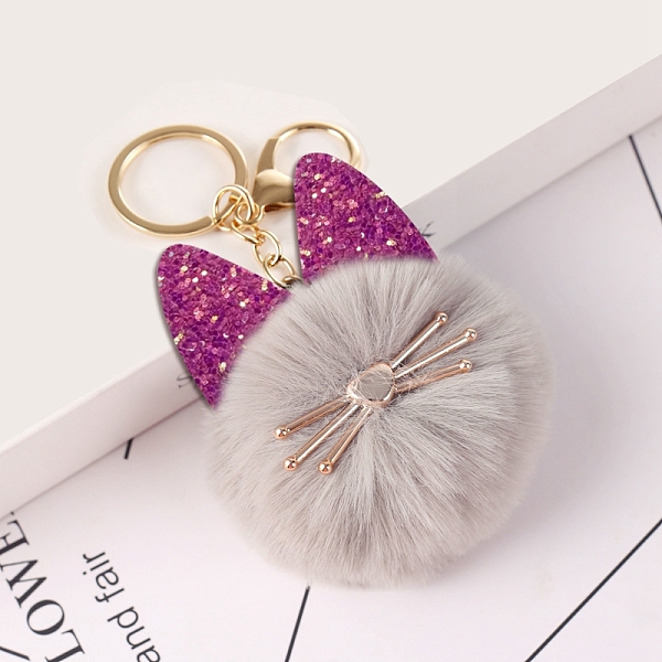

PandaHall Faux Fur Cat Pendant Keychain, Cute Glitter Kitten Golden Tone Alloy Key Ring Ornament, Dark Gray, 15x8cm Alloy Cat Shape