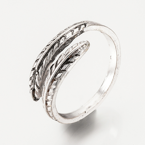 

PandaHall Adjustable Alloy Cuff Finger Rings, Feather, Antique Silver, Size 6, 16mm Alloy