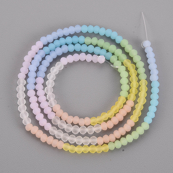 

PandaHall 7 Colors Frosted Glass Beads Strands, Segmented Multi-color Beads, Faceted Rondelle, Mixed Color, 3x2.5mm, Hole: 0.6mm, about..., Multicolor