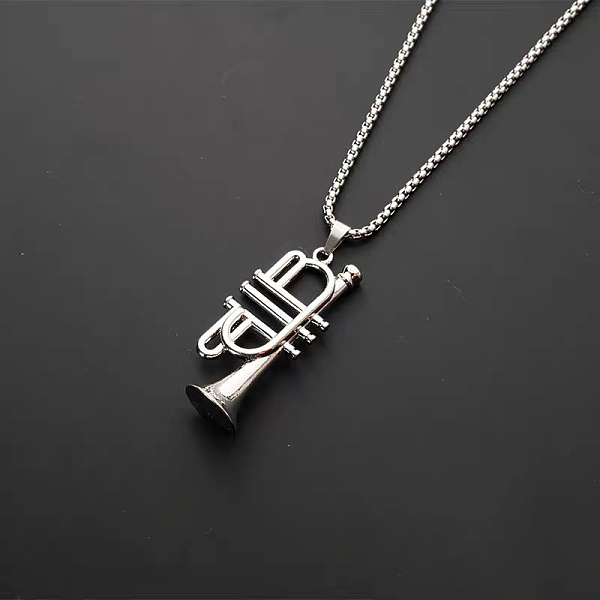 

PandaHall Alloy Musical Instruments Bugle Call Pendant Necklace with Stainless Steel Box Chains for Men Women, Stainless Steel Color...