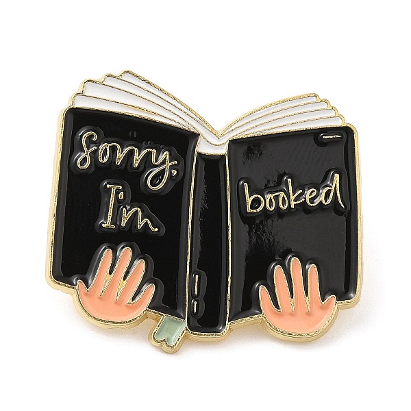 PandaHall Reading Theme Zinc Alloy Enamel Pins, Word Sorry I'm Booked Brooch for Backpack Clothes, Palm, 26.4x30x1.5mm Alloy+Enamel Palm
