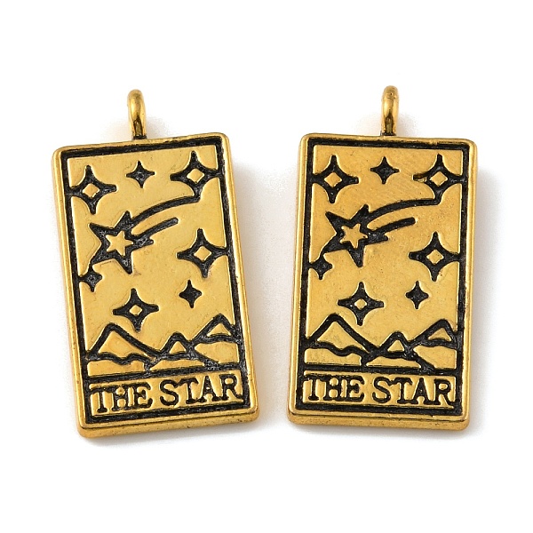 

PandaHall Tibetan Style Alloy Pendants, Rectangle with Tarot Pattern, Antique Golden, 26x13x2mm, Hole: 2mm Alloy Star