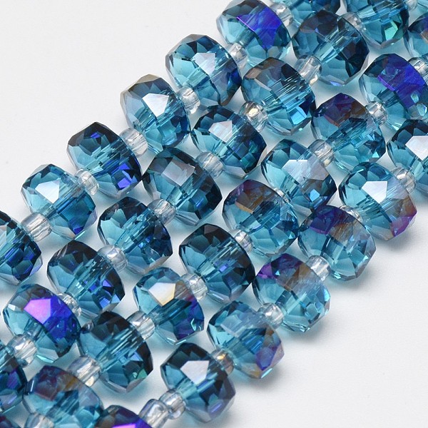 

PandaHall Electroplate Glass Beads Strands, Rainbow Plated, Faceted, Flat Round, Royal Blue, 10x6mm, Hole: 1.5mm, about 60pcs/strand, 18.9...