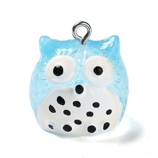 

PandaHall Translucent Resin Pendants, Owl Charms with Platinum Plated Iron Loops, Sky Blue, 21x20x19.5mm, Hole: 2mm Iron+Resin Owl Blue