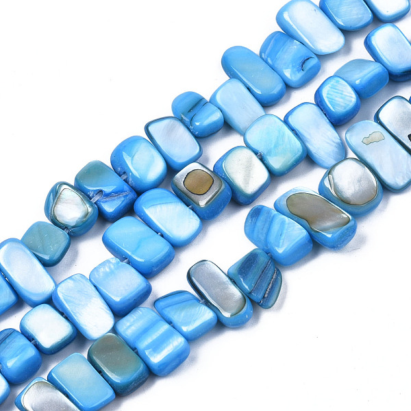

PandaHall Natural Trochid Shell/Trochus Shell Beads Strands, Dyed, Rectangle, Deep Sky Blue, 6~11x6~36x1~7mm, Hole: 1mm, about...
