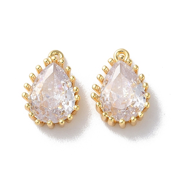 

PandaHall Glass Charms, with Brass Findings, Teardrop Charm, Real 18K Gold Plated, 10.5x7.5x3.5mm, Hole: 0.7mm Brass+Glass Teardrop Clear