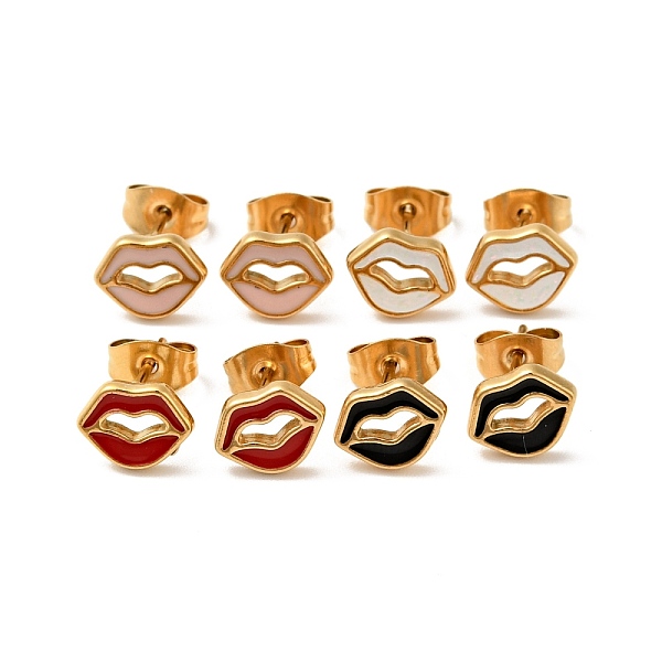 

PandaHall Enamel Lip Stud Earrings with 316 Surgical Stainless Steel Pins, Gold Plated 304 Stainless Steel Jewelry for Women, Mixed Color..., Multicolor