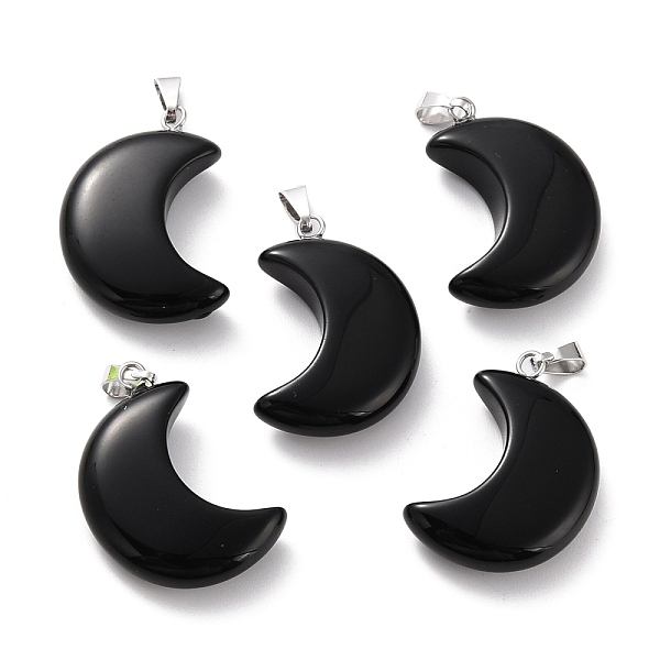 

PandaHall Natural Obsidian Pendants, with Platinum Brass Loops, Moon, 29x18~21x7~10mm, Hole: 6x3mm Obsidian Moon