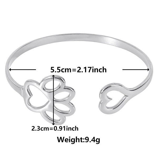 

PandaHall Stylish European and American Hollow Paw Print & Heart 304 Stainless Steel Cuff Bangles for Women Stainless Steel