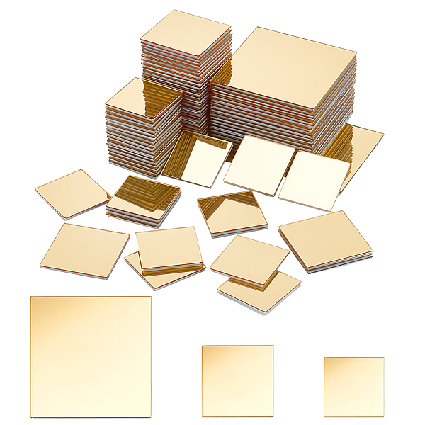 PandaHall PH 120pcs Acrylic Mirror Stickers, Golden Mirror Wall Stickers Square Craft Mirror Tiles Self-Adhesive Mirror Mosaic Tiles for...