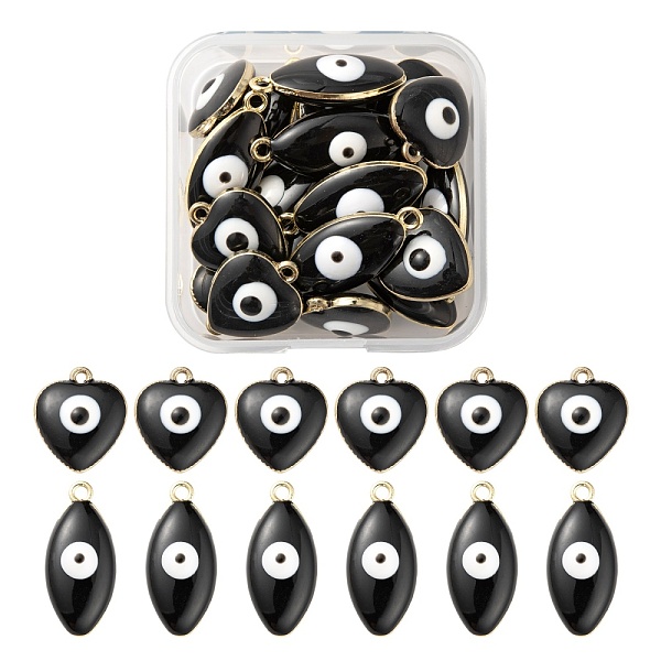 

PandaHall 20Pcs 2 Style Alloy Enamel Pendants, Cadmium Free & Lead Free, Enamelled Sequins, Heart & Horse Eye with Evil Eye, Light Gold..., Black