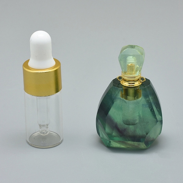 

PandaHall Faceted Natural Fluorite Openable Perfume Bottle Pendants, with Brass Findings and Glass Essential Oil Bottles...