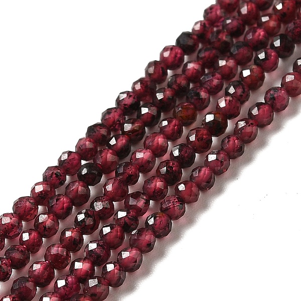 

PandaHall Natural Garnet Beads Strands, Faceted, Round, 2~2.5mm, Hole: 0.4mm, about 191pcs/strand, 15.35''(39cm) Garnet Round