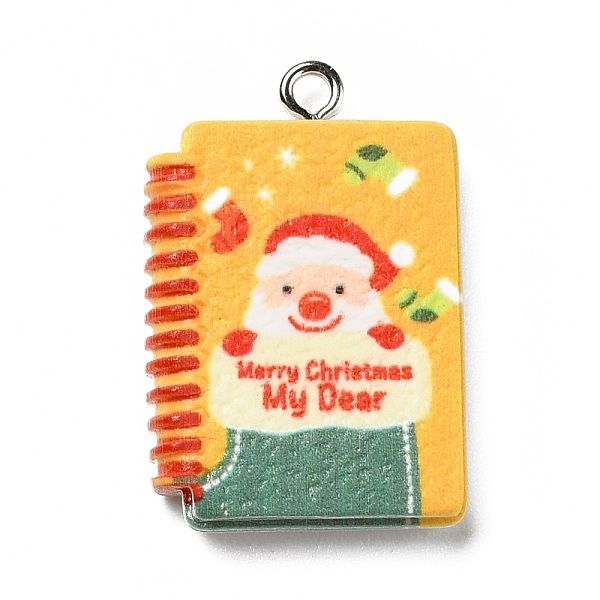 

PandaHall Opaque Resin Pendants, with Platinum Tone Iron Loops, Christmas Theme, Notebook with Santa Claus Pattern, Gold, 28x18x5mm, Hole...