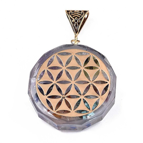 

PandaHall Transparent Epoxy Resin Alchemy Pendants, with Natural Gemstone Chip, Gold Foil, Flat Round with Magic Pattern, Colorful...