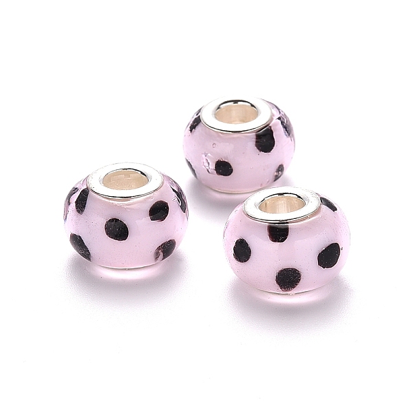 

PandaHall Handmade Lampwork European Beads, Large Hole Rondelle Beads, with Platinum Tone Brass Double Cores, Black, 14~15x9~10mm, Hole: 5mm...