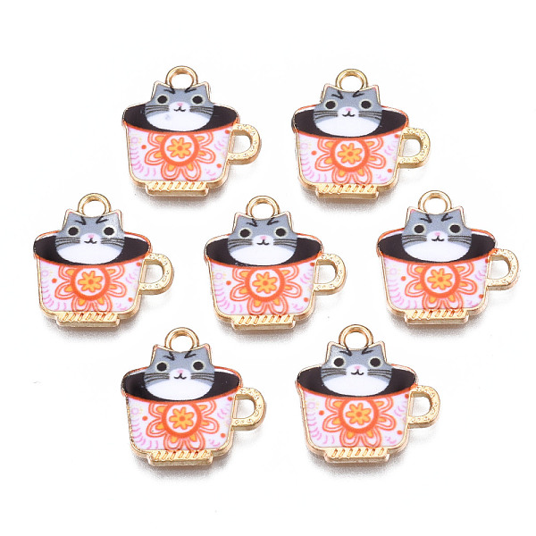 

PandaHall Rack Plating Alloy Enamel Charms, Free & Nickel Free & Lead Free, Cup with Cat, Light Coral, 15x15x1.9mm, Hole: 1.8mm Alloy+Enamel...