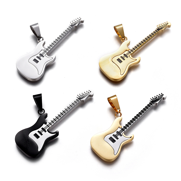 

PandaHall 304 Stainless Steel Pendants, with Enamel, Guitar, Mixed Color, 17x53x2mm, Hole: 9x4mm Stainless Steel+Enamel Musical Note Black