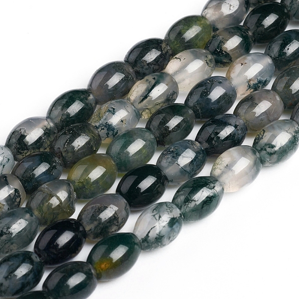 PandaHall Natural Moss Agate Beads Strands, Oval, 8~9x6~6.5mm, Hole: 1mm, about 43~48pcs/strand, 15.35 inch(39cm) Moss Agate Oval