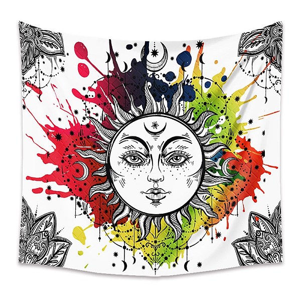 

PandaHall Polyester Bohemian Mmon Sun Wall Hanging Tapestry, for Bedroom Living Room Decoration, Rectangle, White, 1300x1500mm Polyester...