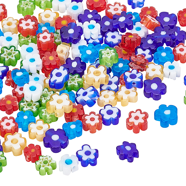 

PandaHall Glass Beads, Flower, Mixed Color, 120pcs/box Glass Flower Multicolor