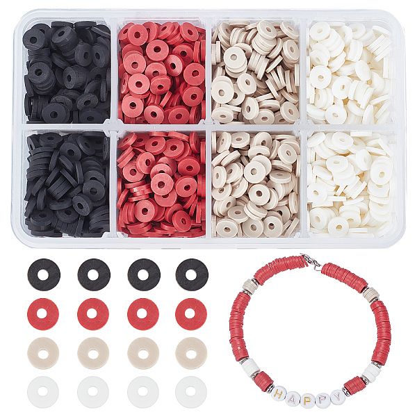 

PandaHall ARRICRAFT 4 Colors Flat Round Eco-Friendly Handmade Polymer Clay Beads, Disc Heishi Beads for Hawaiian Earring Bracelet Necklace..., Multicolor