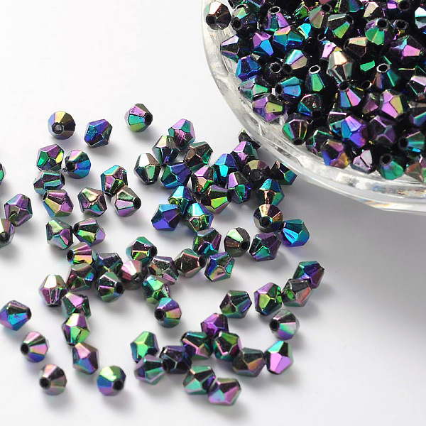 

PandaHall Bicone AB Color Plated Eco-Friendly Transparent Acrylic Beads, Faceted, Black, 5x5mm, Hole: 1mm, about 12500pcs/500g Acrylic...