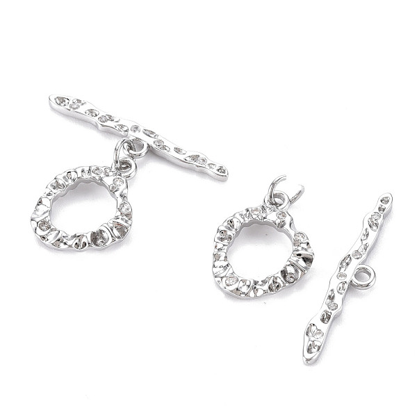 

PandaHall Brass Micro Pave Clear Cubic Zirconia Toggle Clasps, Nickel Free, Ring, Real Platinum Plated, Ring: 18.5x14.5x2mm, Hole: 1.8mm...