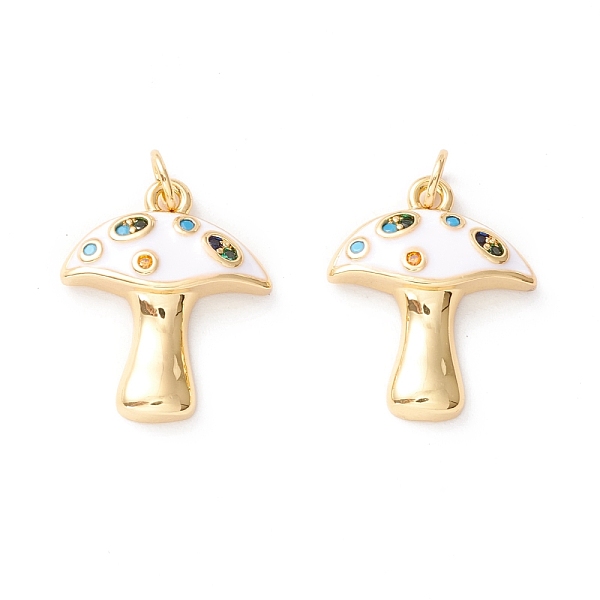 

PandaHall Autumn Theme Rack Plating Brass Micro Pave Colorful Cubic Zirconia Pendants, with Enamel, Cadmium Free & Nickel Free & Lead Free..., White
