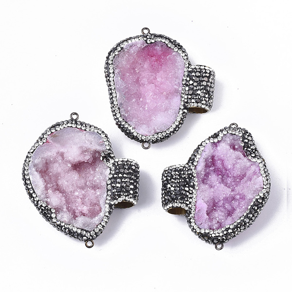

PandaHall Dyed Natural Druzy Quartz Chandelier Components Links, with Gunmetal Iron Loop, Polymer Clay Rhinestones & Brass Findings, Nuggets..., Purple