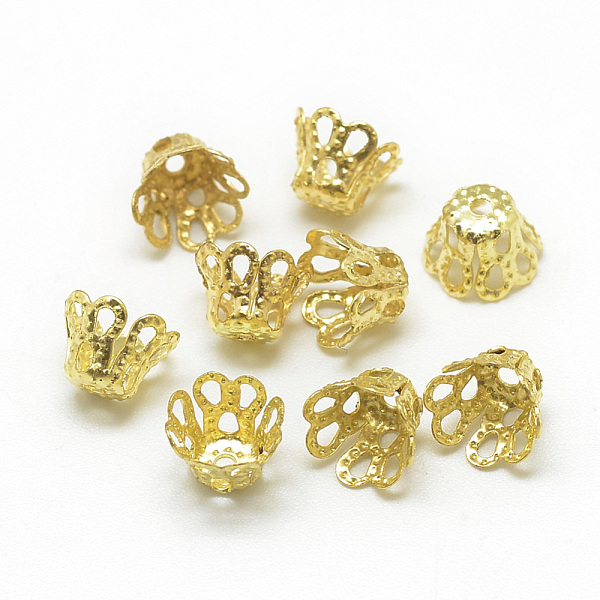 

PandaHall Plated Iron Bell Filigree Bead Caps, Fancy Bead Caps, Flower, 4-Petal, Golden, 6.5x4.5mm, Hole: 1mm Iron