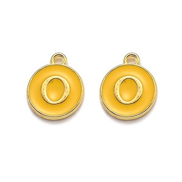 

PandaHall Golden Plated Alloy Enamel Charms, Enamelled Sequins, Flat Round with Alphabet, Letter.O, Yellow, 14x12x2mm, Hole: 1.5mm...