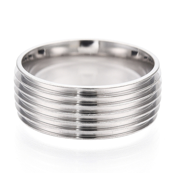 PandaHall 201 Stainless Steel Grooved Finger Ring Settings, Ring Core Blank for Enamel, Stainless Steel Color, 8mm, Size 8, Inner Diameter...