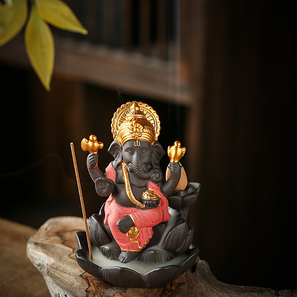 

PandaHall Porcelain Incense Burners, Ganesha Incense Holders, Home Office Teahouse Zen Buddhist Supplies, Red, 90x120mm Porcelain Human Red
