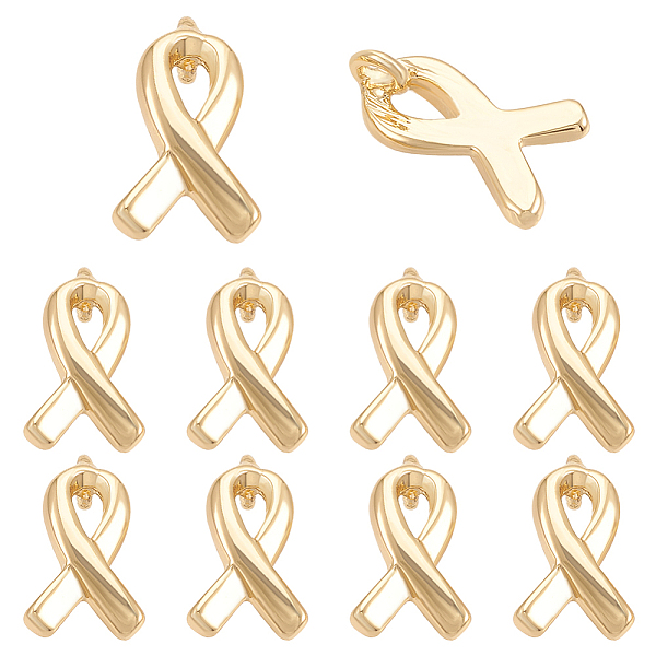 

PandaHall BENECREAT 10Pcs Brass Charms, Awareness Ribbon, Nickel Free, Real 18K Gold Plated, 9x5x1mm, Hole: 1mm Brass Awareness Ribbon