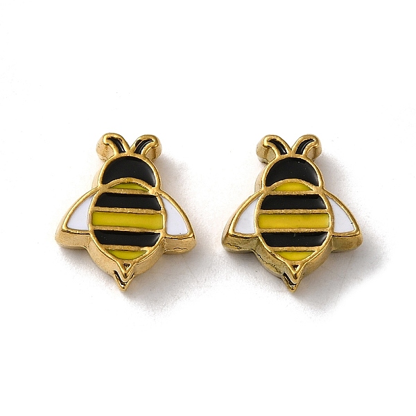 

PandaHall 304 Stainless Steel Enamel Beads, Bees, Real 18K Gold Plated, 12.5x11x4mm, Hole: 1.2mm Stainless Steel+Enamel Bees