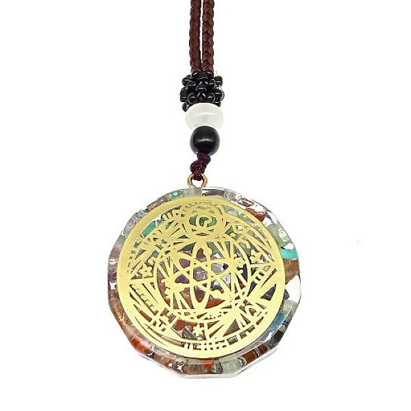 

PandaHall Orgonite Chakra Natural & Synthetic Mixed Stone Pendant Necklaces, Nylon Thread Necklace for Women, Flat Round, Star, 25.59 inch...