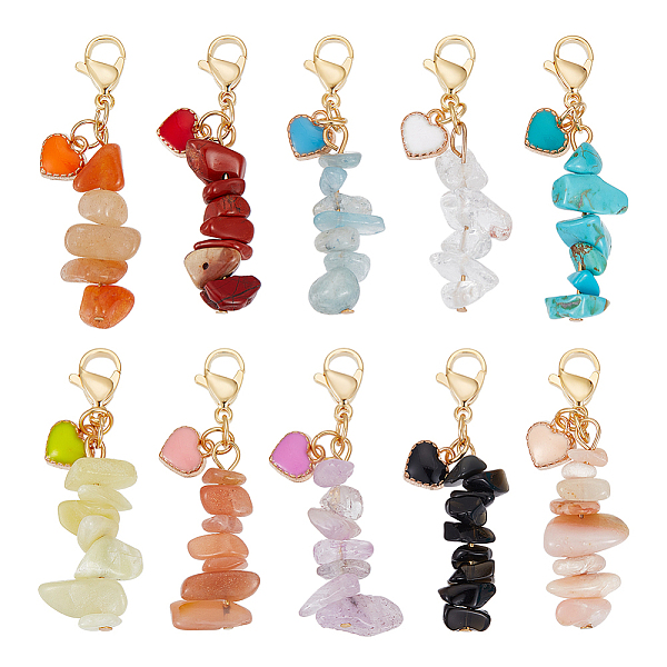 

PandaHall Unicraftale 2 Sets Chip Natural & Synthetic Gemstone Pendant Decoraiton, with Alloy Enamel Pendants, 304 Stainless Steel Lobster...
