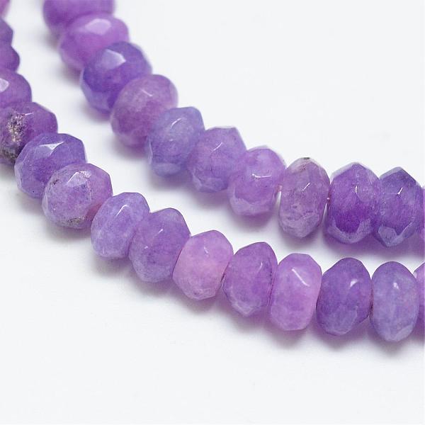 

PandaHall Natural White Jade Bead Strands, Dyed, Faceted, Rondelle, Dark Orchid, 4x3mm, Hole: 1mm, about 110~113pcs/strand, 13.78~14.17 inch..., Purple