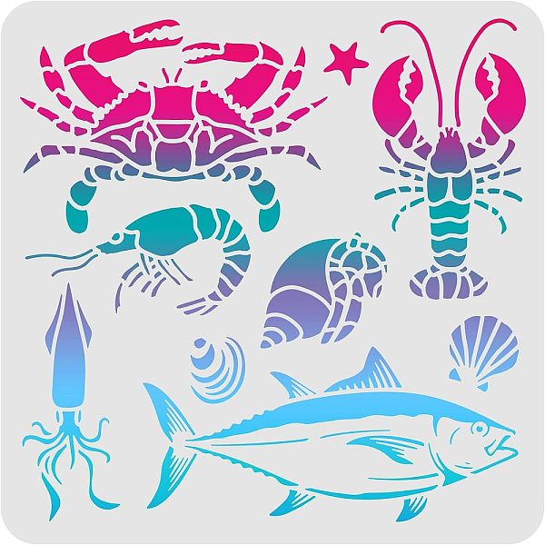 

PandaHall FINGERINSPIRE Sea Animal Stencil 30x30cm Fish/Shrimp/Crab/Octopus/Conch/Shells Drawing Stencil Sea Creatures Stencil for Painting..., White