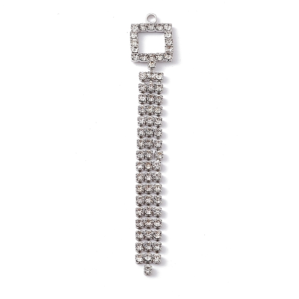 

PandaHall Square Brass Crystal Rhinestone Cup Chain Big Pendants, Tassel Pendant, Platinum, 70x11x2mm, Hole: 2mm Brass