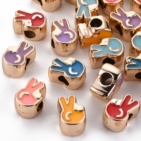 

PandaHall UV Plating Acrylic European Beads, with Enamel, Large Hole Beads, Mixed Color, Gesture for Victory, Light Gold, 13x9x7.5mm, Hole..., Multicolor