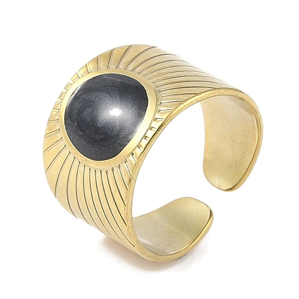 

PandaHall Ion Plating(IP) 304 Stainless Steel Enamel Oval Cuff Finger Rings, Wide Band Open Rings for Women, Real 18K Gold Plated, 14mm 304..., Black